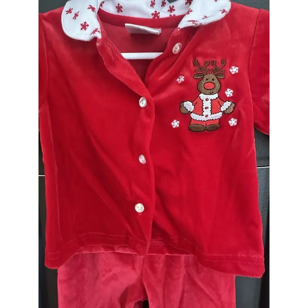 Baby Red Reindeer Christmas Outfit - Long Sleeve Top & Pants Set (3-6 Months)